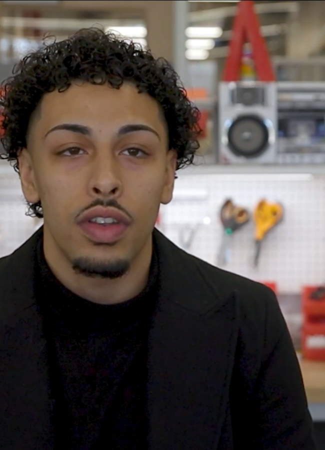 Student talking to camera