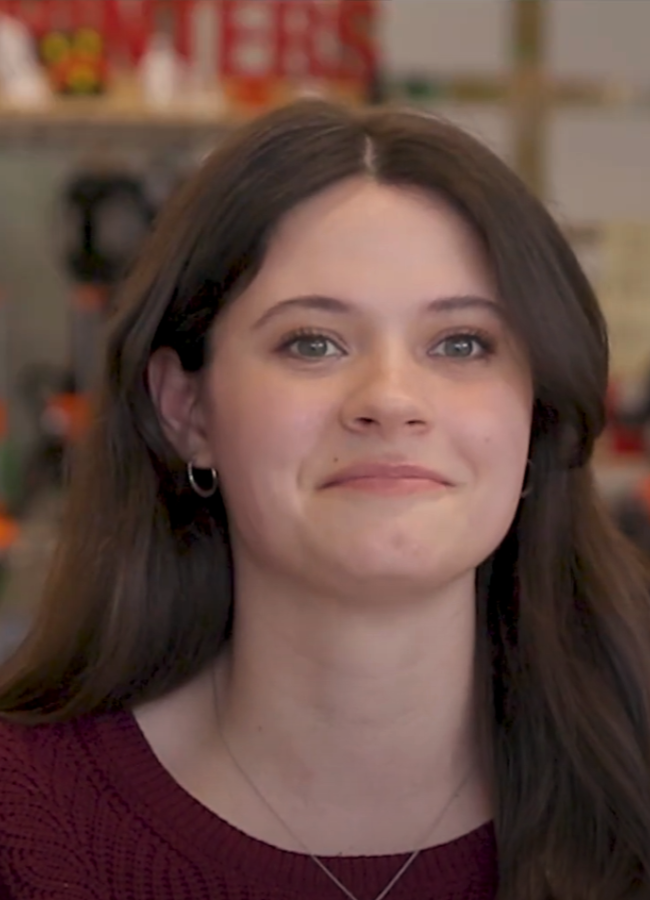 Student talking to camera