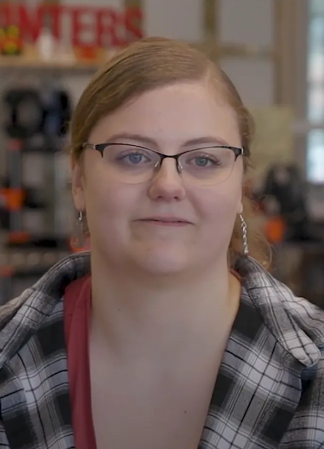 Student talking to camera