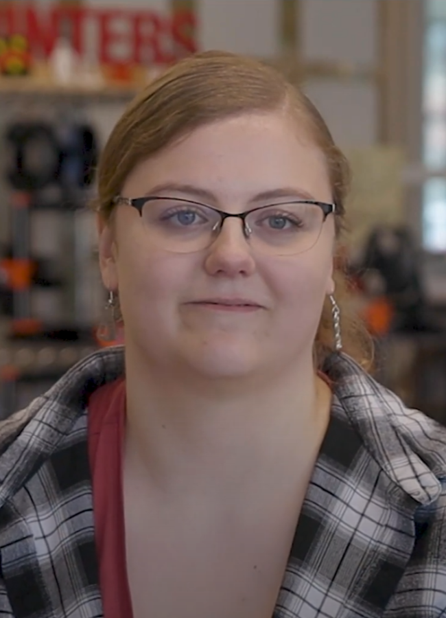 Student talking to camera