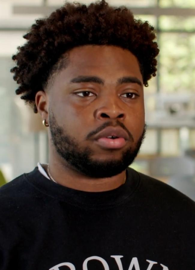 Student talking to camera